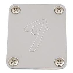 Neck plate - 4-hole with F logo  chrome  with screws - Genuine Fender