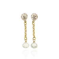 Silver Studs with Gold-Plated Chain and Green Amethyst Briolettes