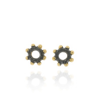 Nina - Studs Earrings in sterling silver mini hammered ring with bobbles, Oxidized and Gold Plate finish