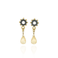 N-E04 Nina- bobble mini ring earrimgs drops with Citrines briolletes, oxidized silver with gold plated details