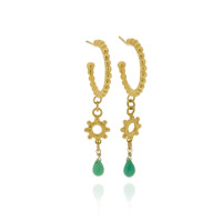N-E10 Gold Plated studded hoop earrings with mini hammered studded ring & chrysoprase briolettes