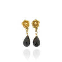 B-E11gp_sp Flower drops with Black Spinel briolettes, fully Gold-Plated