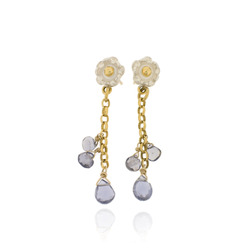 Silver flower stud with Gold-Plated chain & 3 Iolite briolettes
