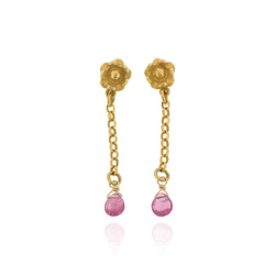 Gold-Plated flower stud with Gold-Plated chain & Pink Tourmaline briolette