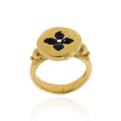 B-R09gp Eucalyptus button ring, Gold