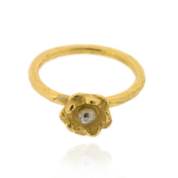 Flower Ring, (Gold Plated) 1.5 mm hammered round band