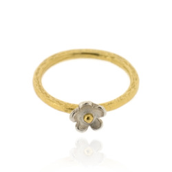 Gold-Plated Mini Flower Ring, 1.5 mm hammered round band, with Silver Mini-Flower