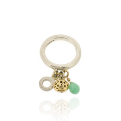 3 mm round band with small charm & chrysoprase briolette