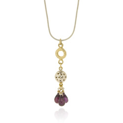T-N16 Snake chain (1.6 mm) with mini-ring, 1 small charm & 3 garnet briolettes