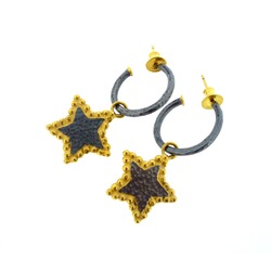 N-E32 Oxidised Silver Star hoops