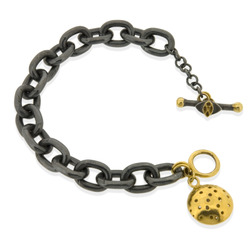 Thick cable chain all in oxidized silver with one Gold plated telegraf charm