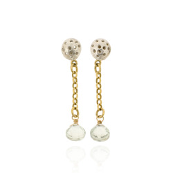 T-E19 Silver Studs with Gold-Plated Chain and Green Amethyst Briolettes