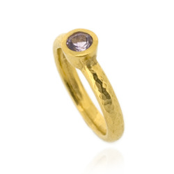 N-R06gp_am Hammered Stacking Ring, Fully Gold-Plated with 5 mm Amethyst