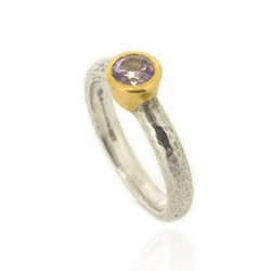 N-R06am Hammered Stacking Ring, Silver with 5 mm Amethyst