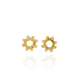 N-E01 Nina - Studs Earrings in sterling silver mini hammered ring with bobbles, all gold plated
