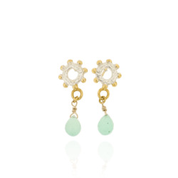 N-E05 Bobble mini ring drops with Chrysoprase briolletes, all gold plated
