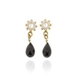 N-E06sp Nina- bobble mini ring earrimgs drops with black spinel briolletes, with gold plated details