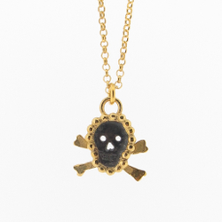 N-N30 Oxidized Silver & Gold Plate Mini Skull Pendant