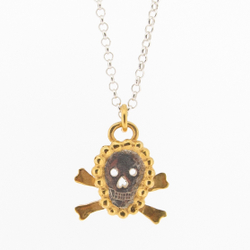 N-N31 Silver & Gold Plate Mini Skull Pendant