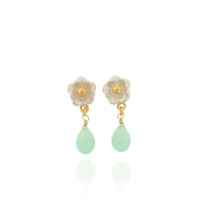 B-E11ch Flower drops with chrysoprase briolettes, Silver
