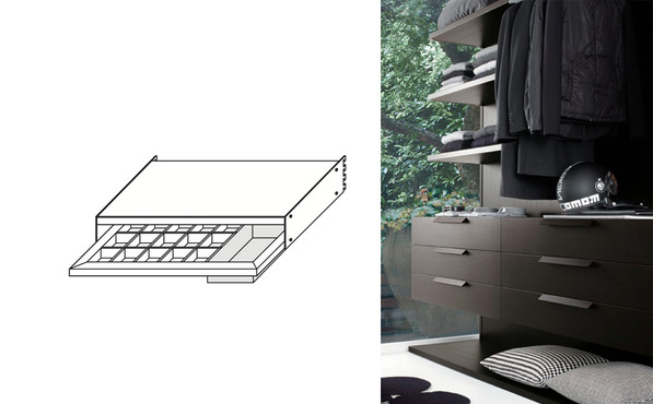 Pull-out with partitions and glove compartment