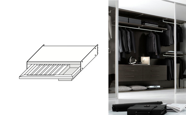 Pull-out trouser rack with glove compartment