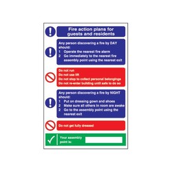Fire Safety Sign For Guests & Residents Self Adhesive
