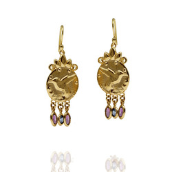 Large coin triple dropstone earrings
