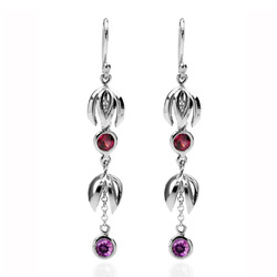 Fleur double dropstone earrings with Amethyst & Garnet