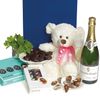 CHAMPAGNE, CHOCOLATES AND TEDDY BEAR IN GIFT BOX