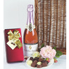 ROSE CHAMPAGNE AND CHOCOLATES IN WICKER TRAY