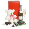 SPARKLING WINE, CHOCOLATES AND TEDDY BEAR IN GIFT BOX