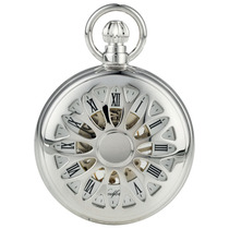 Woodford Chrome Plated 17 Jewel Mechanical Full Hunter Skeleton Face Pocket Watch  1052