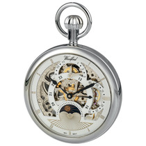 Woodford Chrome Plated 17 Jewel Mechanical Open Skeleton Face Pocket Watch  1050