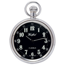 Woodford Chrome Plated Arabic Black Face Mechanical Pocket Watch