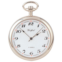 Woodford Chrome Plated Arabic White Face Mechanical Pocket Watch