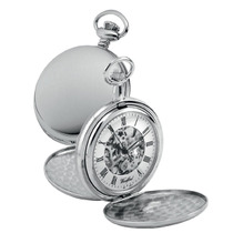 Woodford Chrome Plated Mechanical Double Hunter Skeleton Face Pocket Watch  1062