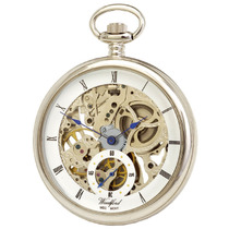 Woodford Chrome Plated Open Face Skeleton Full Size Pocket Watch