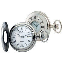 Woodford Chrome Plated Quartz Half Hunter Pocket Watch 1212