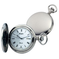 Woodford Plain Chrome Plated Full Hunter Quartz Pocket Watch With Chain 1207