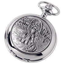 Woodford Full Hunter Chrome/Pewter Trout Fishisng Pocket Watch 1878