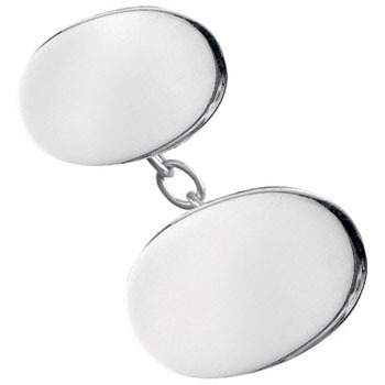 Plain Sterling Silver Double Oval  Cufflinks