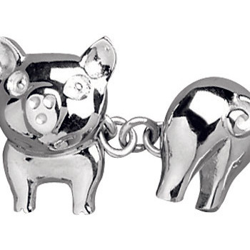 Sterling Silver Piggy Chainlink Cufflinks