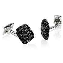 Pavee crystal  cushion cufflinks black Sterling Silver