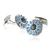 Sunflower - Blue Sterling Silver & Crystal Cufflinks