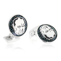 Winston Churchill Sterling Silver & Crystal Cufflinks
