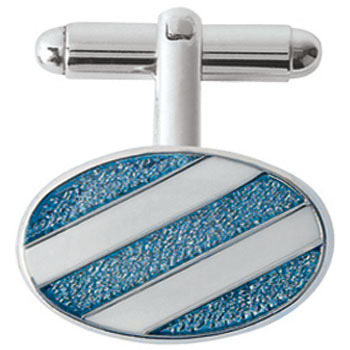 silver plated and rhodium Plated Blue Stripe Enamel T-bar Cufflinks
