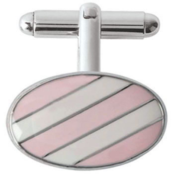 silver plated and rhodium Plated Pink Stripe Enamel T-bar Cufflinks