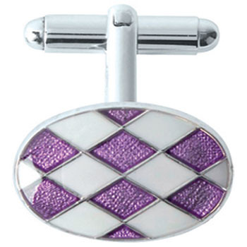 silver plated and rhodium Plated Purple Check Enamel T-bar Cufflinks