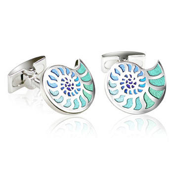 Ammonite - Aqua Enamel Cufflinks